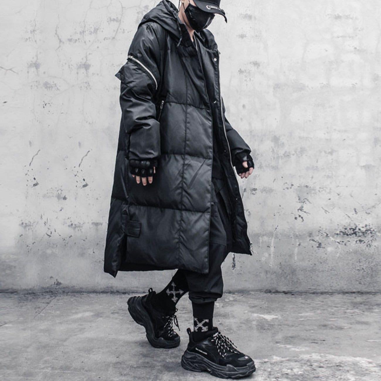 Function Dark Fake Zipper Long Winter Coat