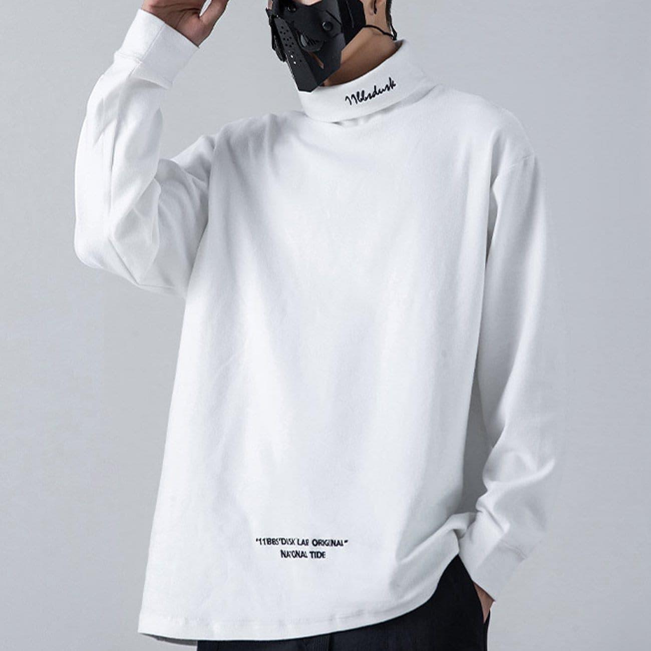 Dark Turtleneck Embroidery Sweatshirt