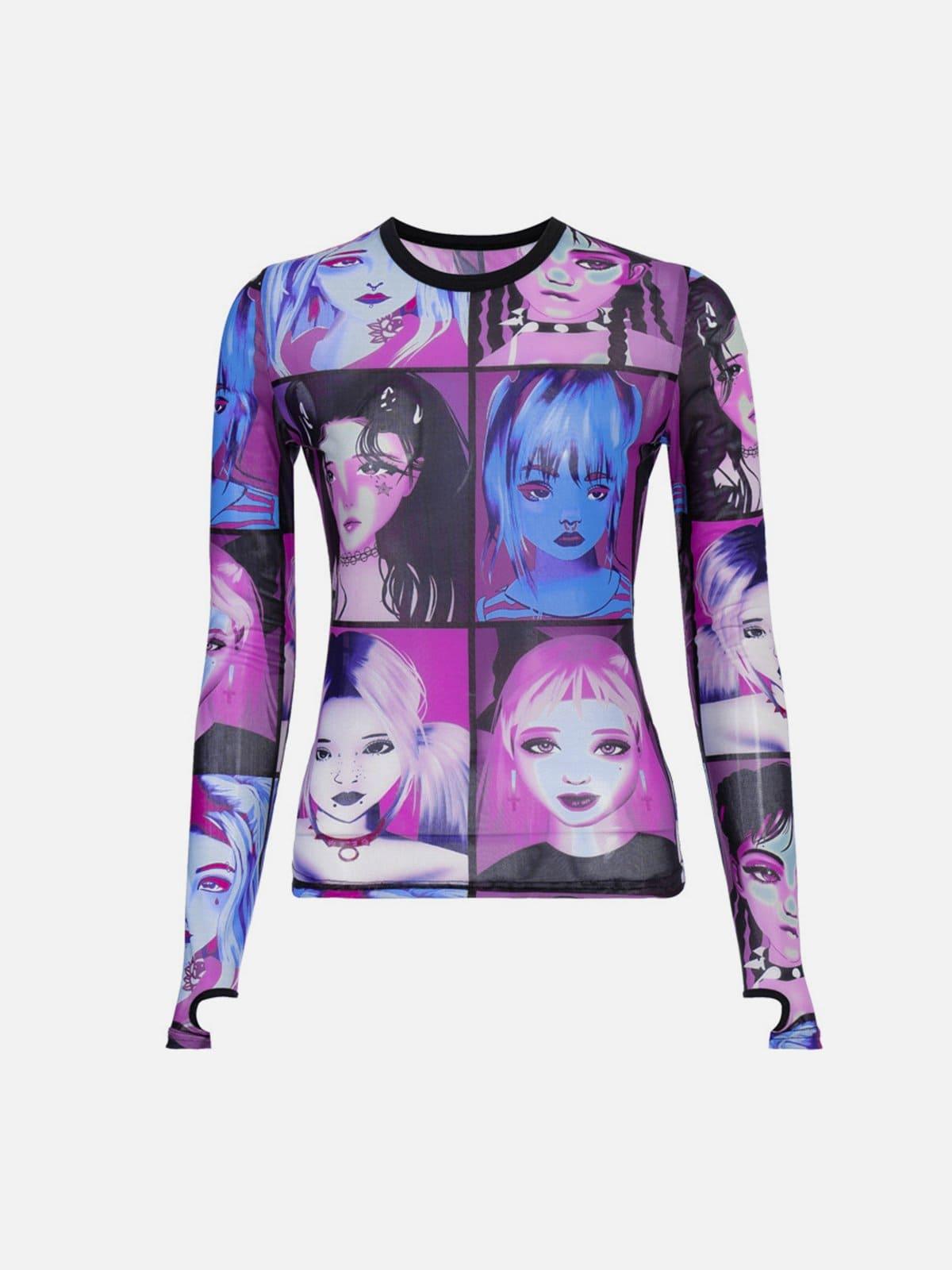 Colorful Cartoon Print Long Sleeve T Shirt