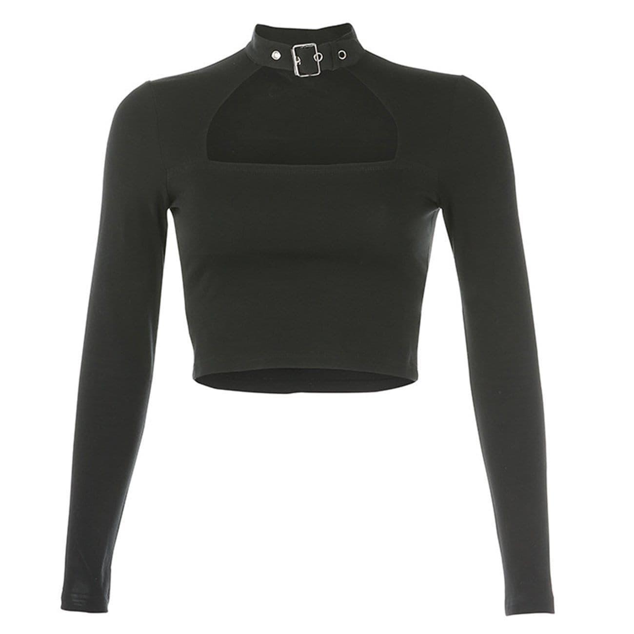 Metal Circle Hollow Out Long-sleeved T-shirt