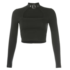 Metal Circle Hollow Out Long-sleeved T-shirt