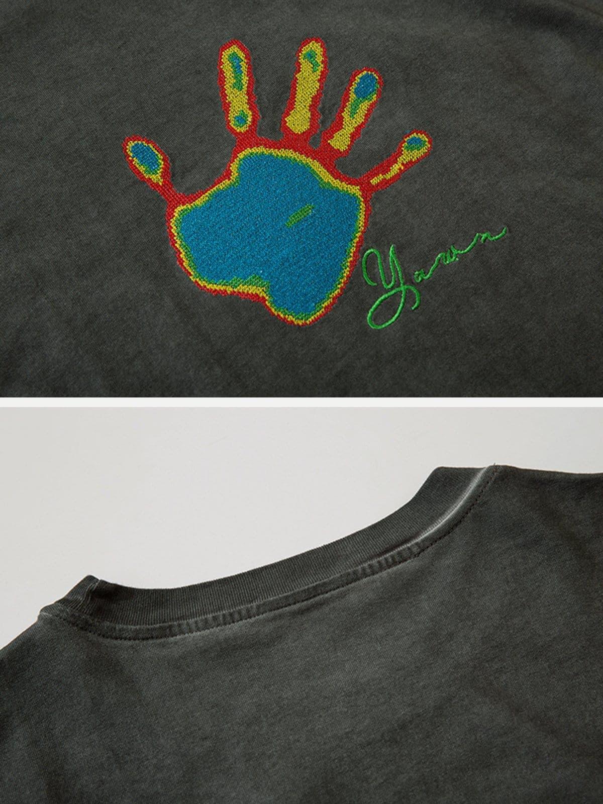 Neon Palm Embroidery Washed Tee