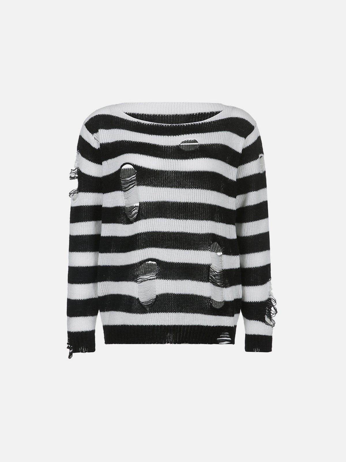 Cut Stripe Hollow Sweater