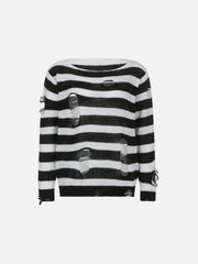 Cut Stripe Hollow Sweater