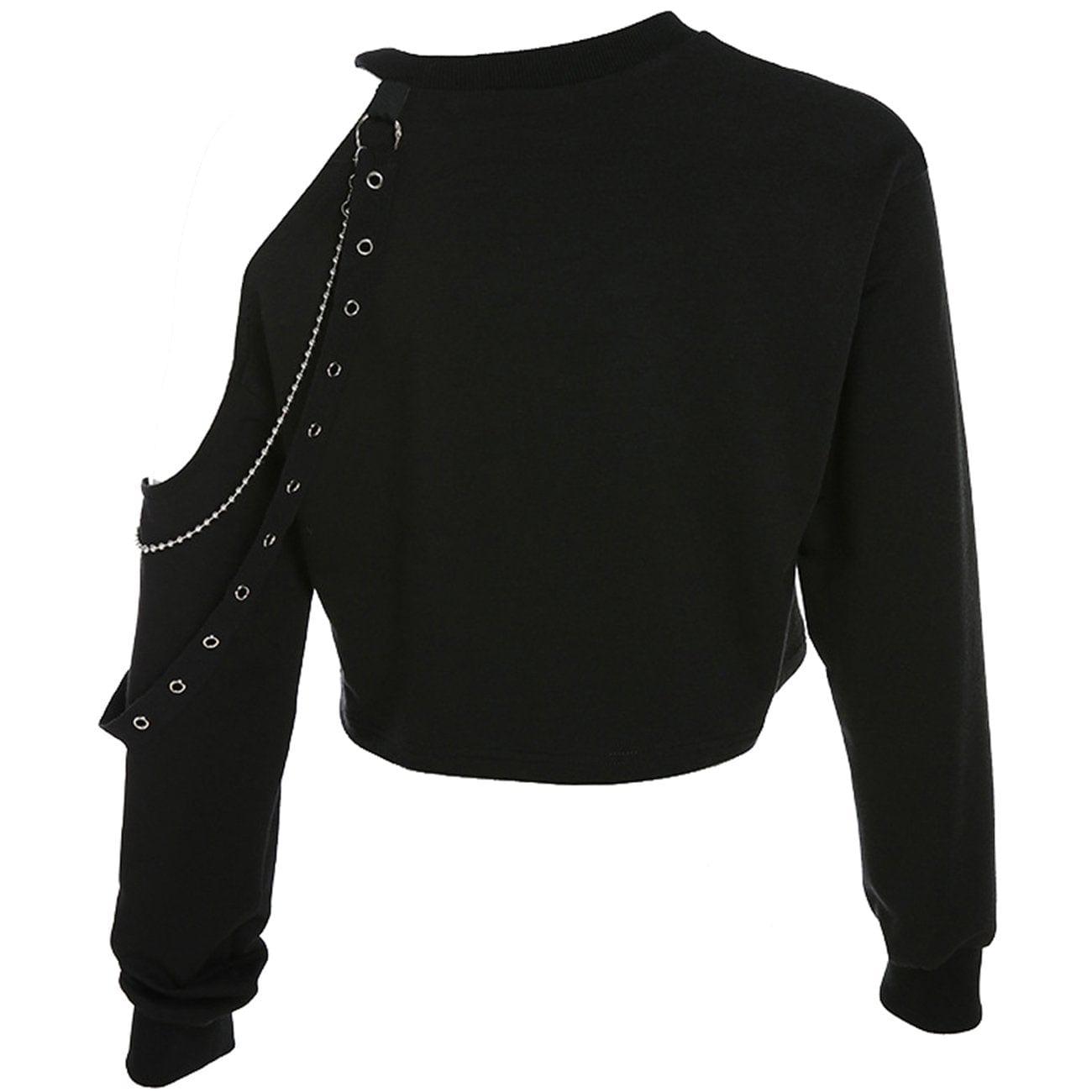 Single Shoulder Hollow Long Sleeve T Shirt