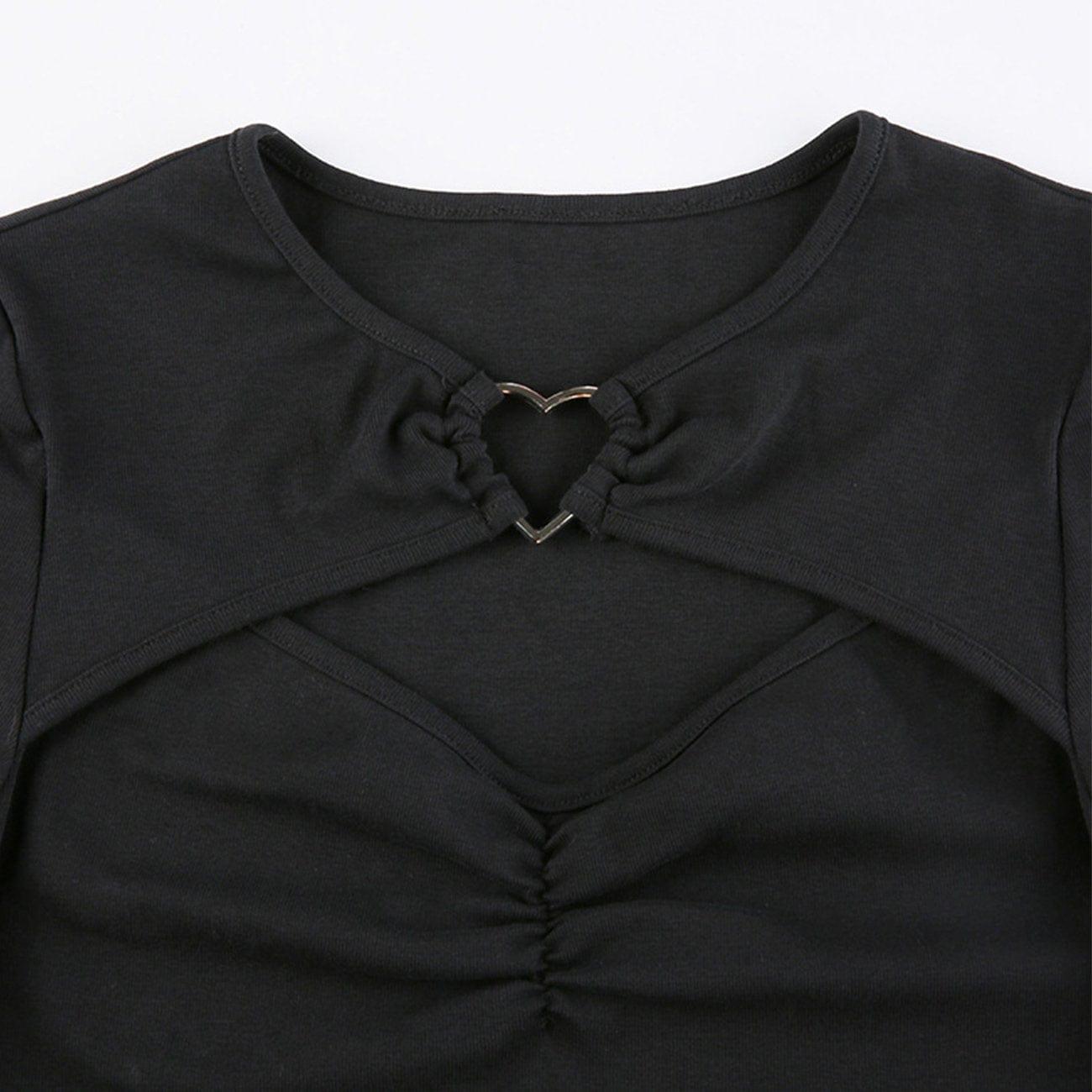 Heart Metal Buckle Hollow Shirt