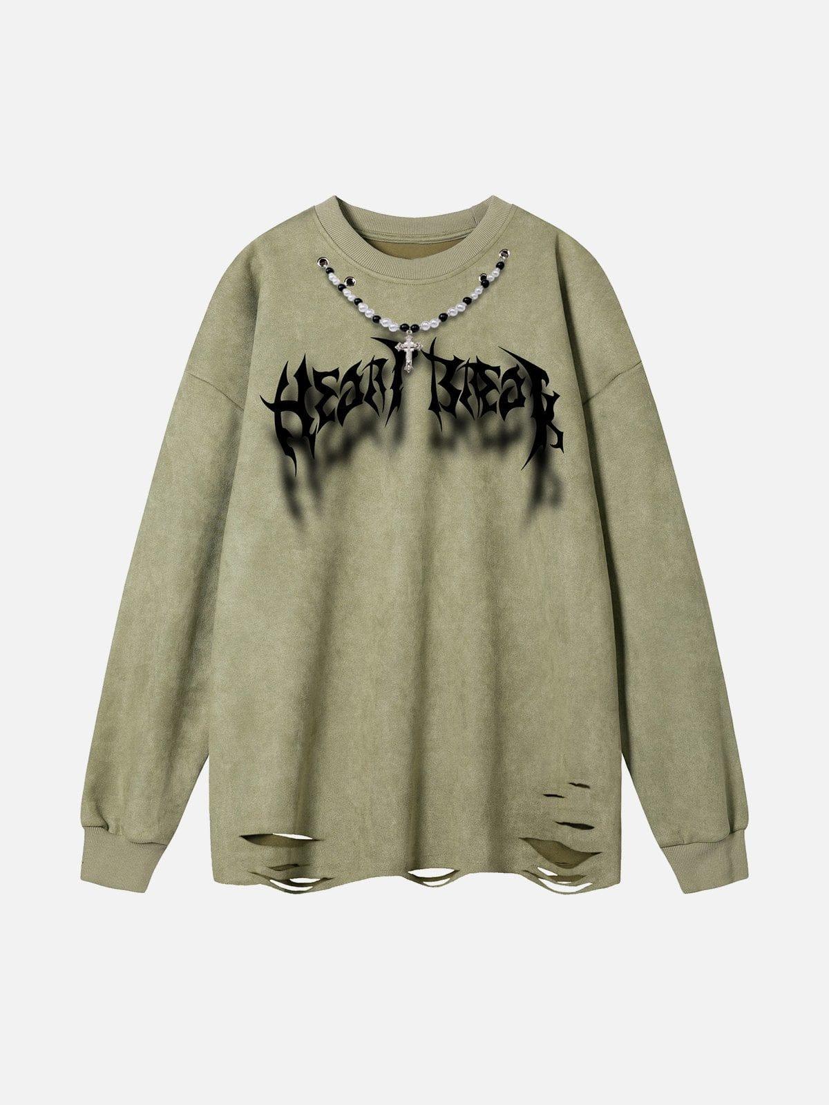 Fuzzy Letters Cut Sweatshirt
