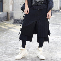 Dark Fake Two Bandage Oversized Thick Ankle-length Pants