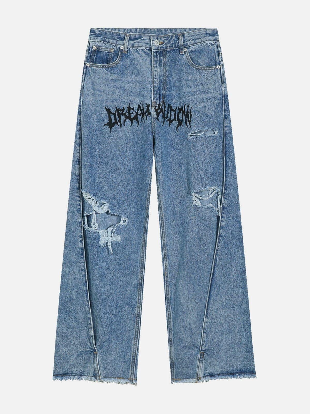 Gothic Alphabet Hole Jeans