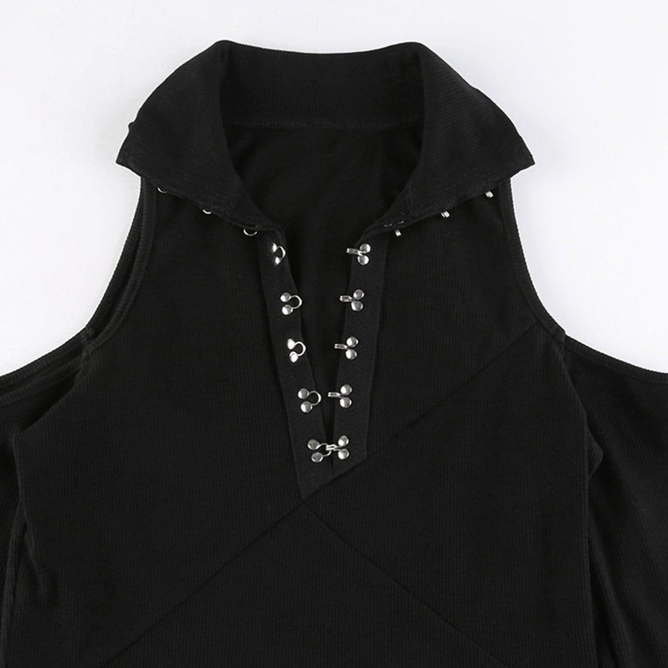 Sexy Off The Shoulder Metal Button Long Sleeve T Shirt