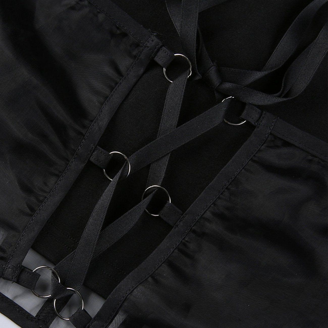 Dark Mesh Patchwork Chain Short Sleeve T Shirt