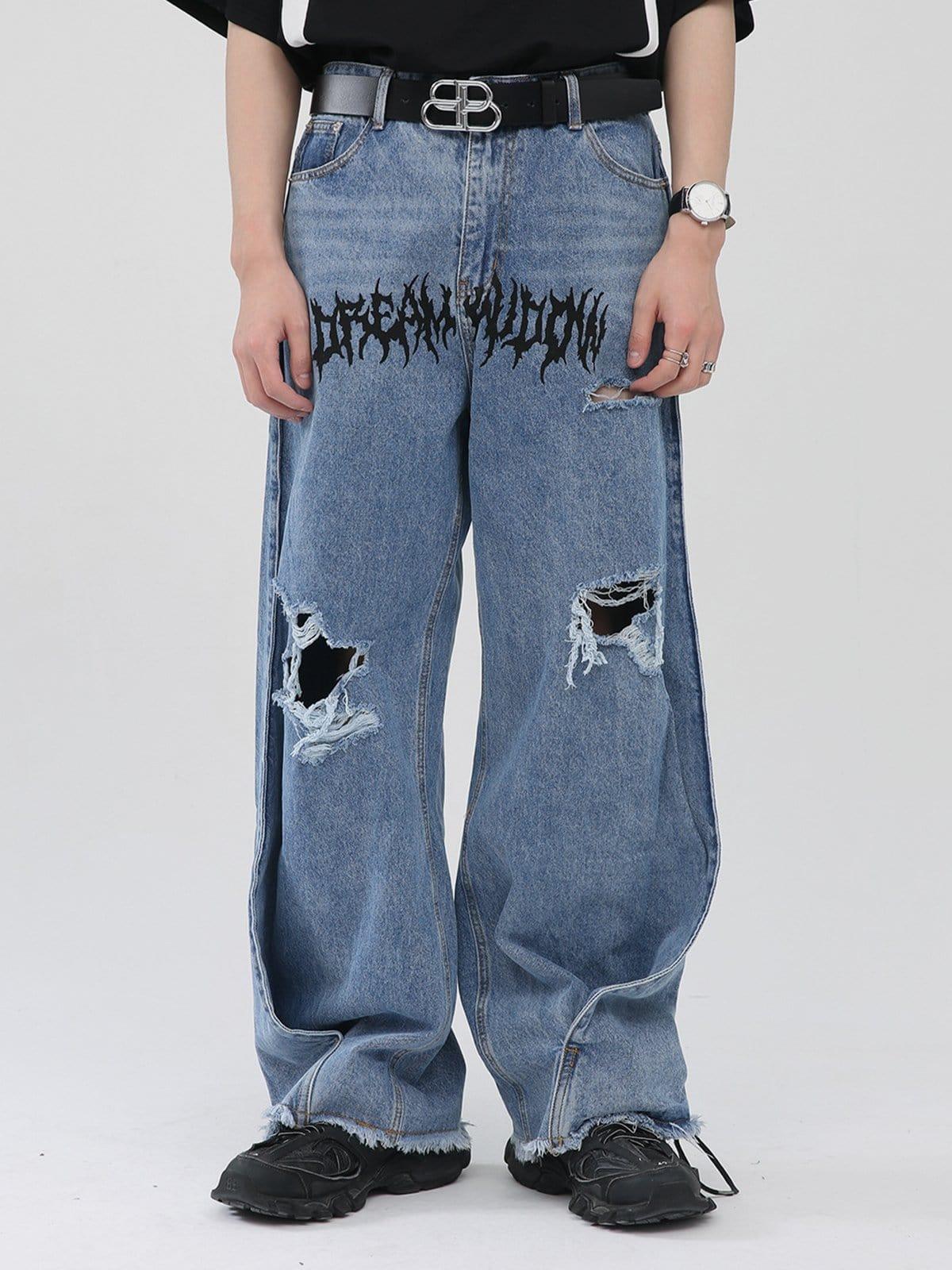 Gothic Alphabet Hole Jeans