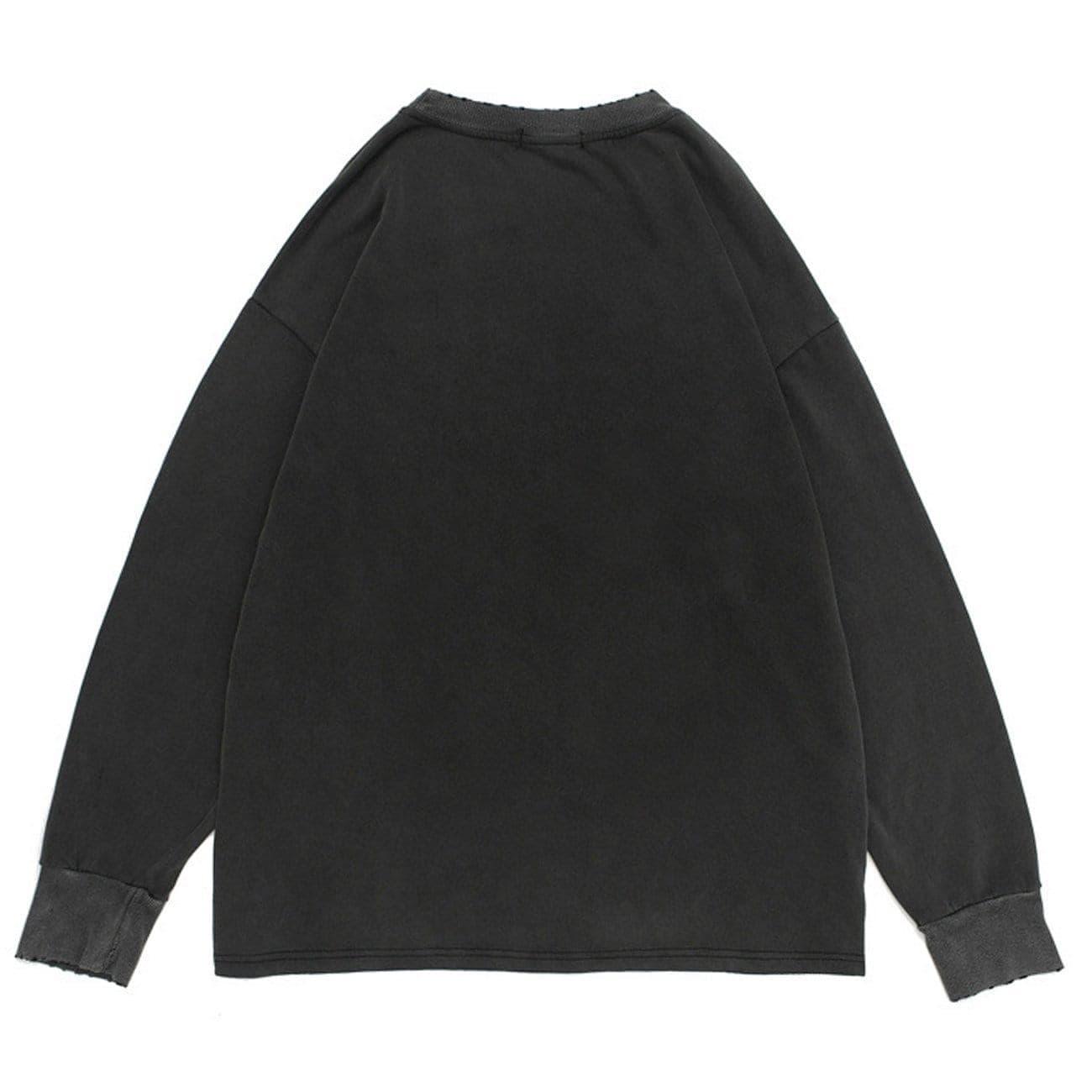 Dark Skull Lightning Print Ripped Hole Sweatshirt