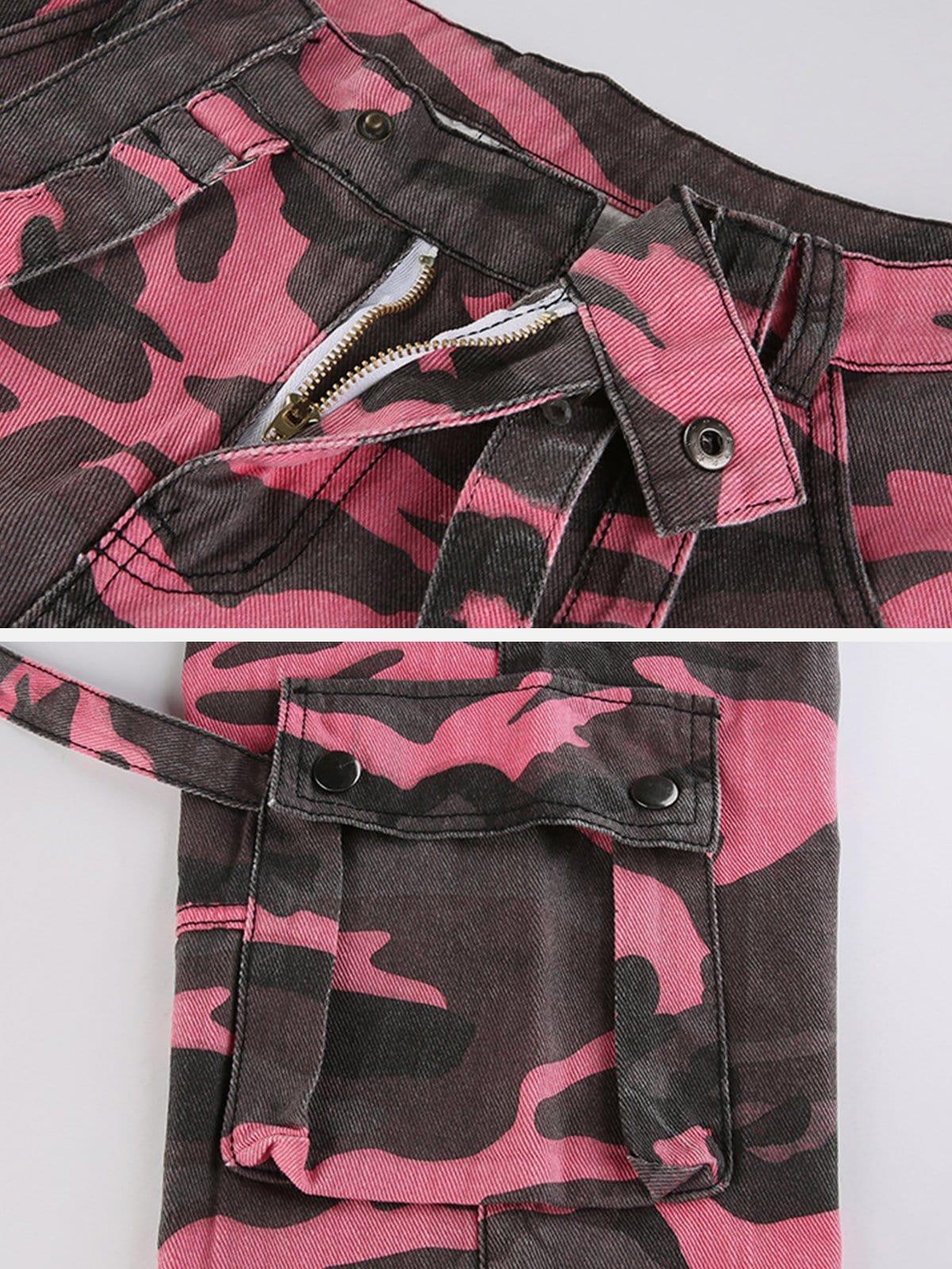 Ribbon Multi Pockets Camouflage Jeans