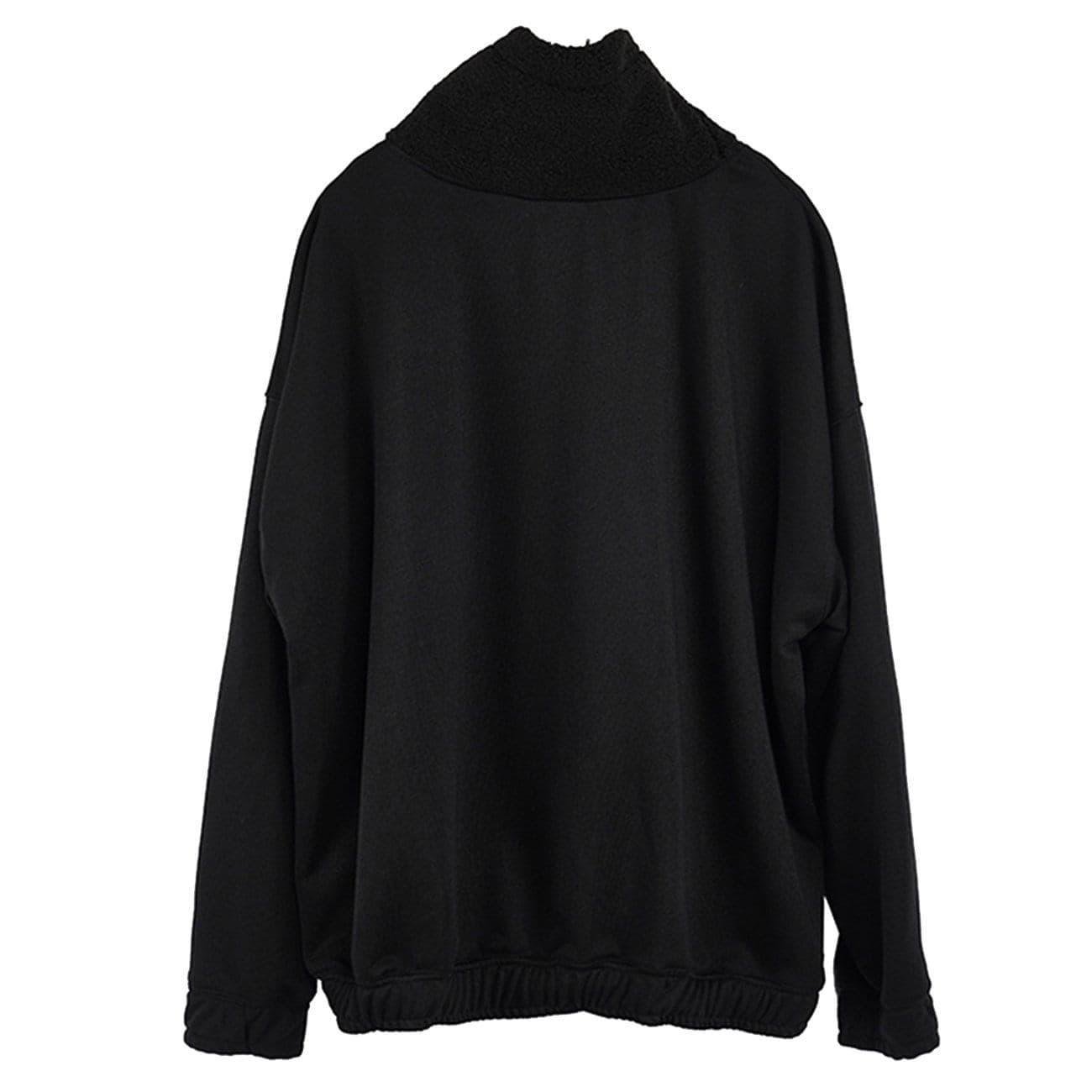 Dark Sherpa High-neck Drawstring Sweatshirt