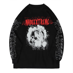 Dark Skeleton Fight Print Sweatshirt