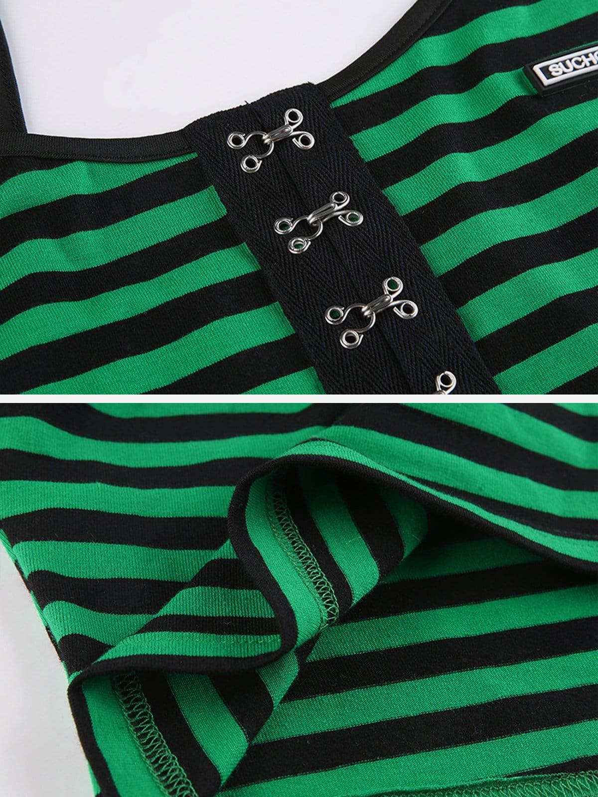 Dark Single-breasted Buckled Striped Vest