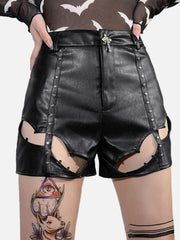 Hollow Personality PU Shorts