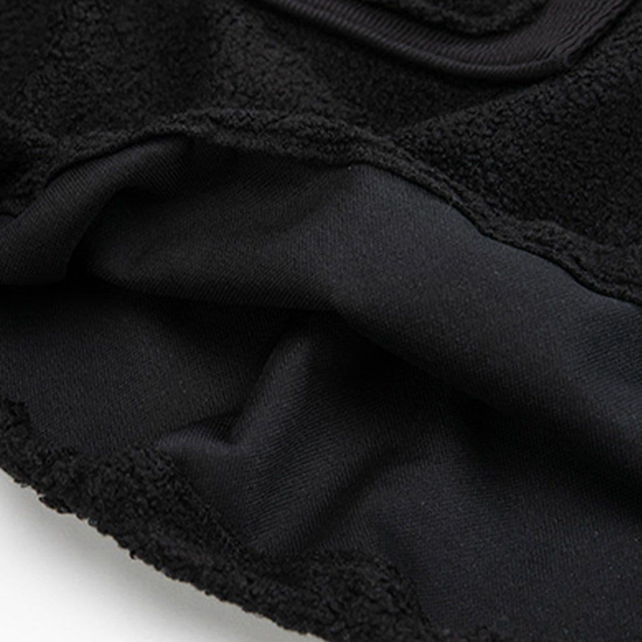 Dark Patchwork Drawstring Sherpa Sweatshirt
