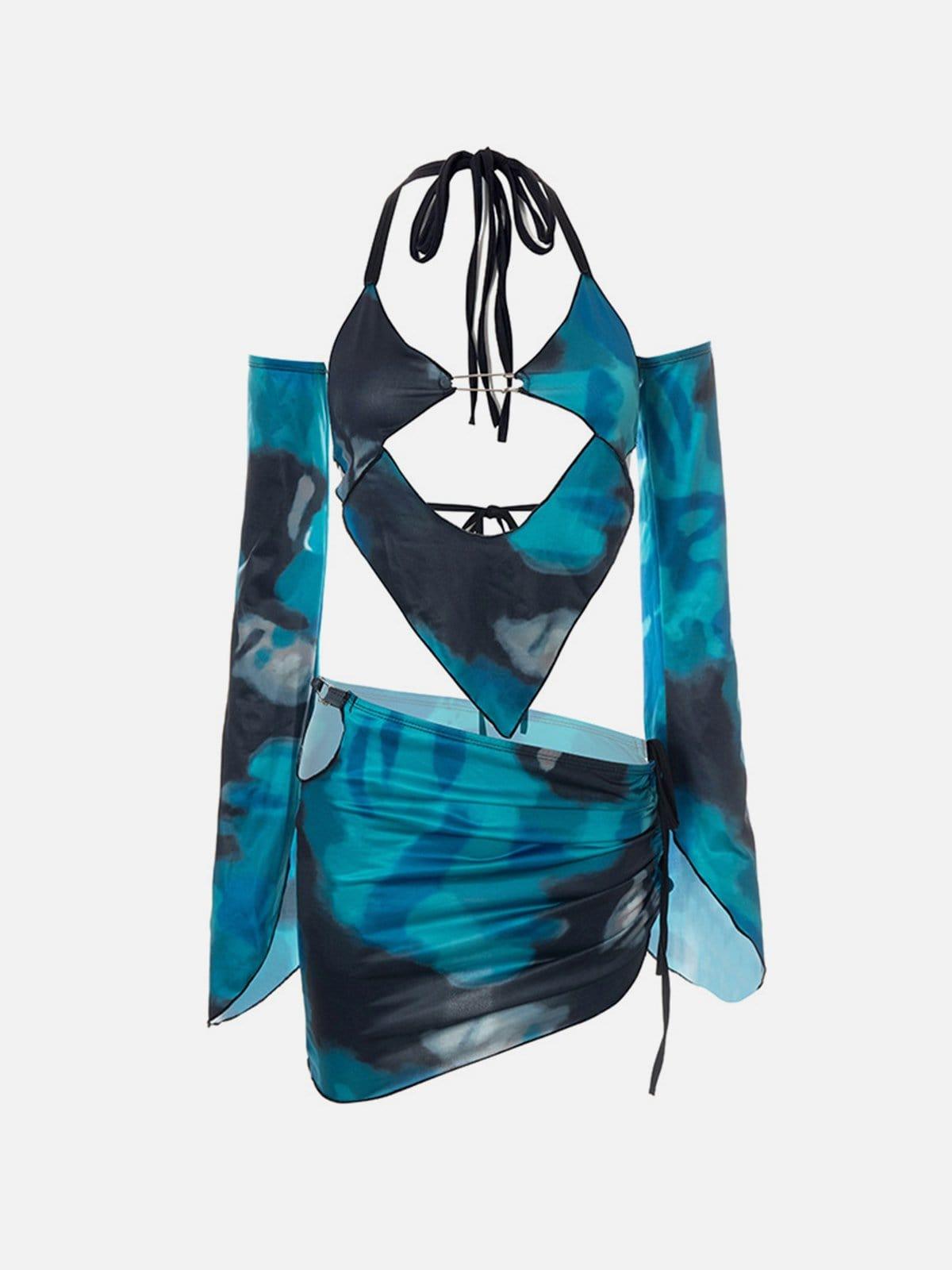 Tie Dye Suspender Skirt Suit
