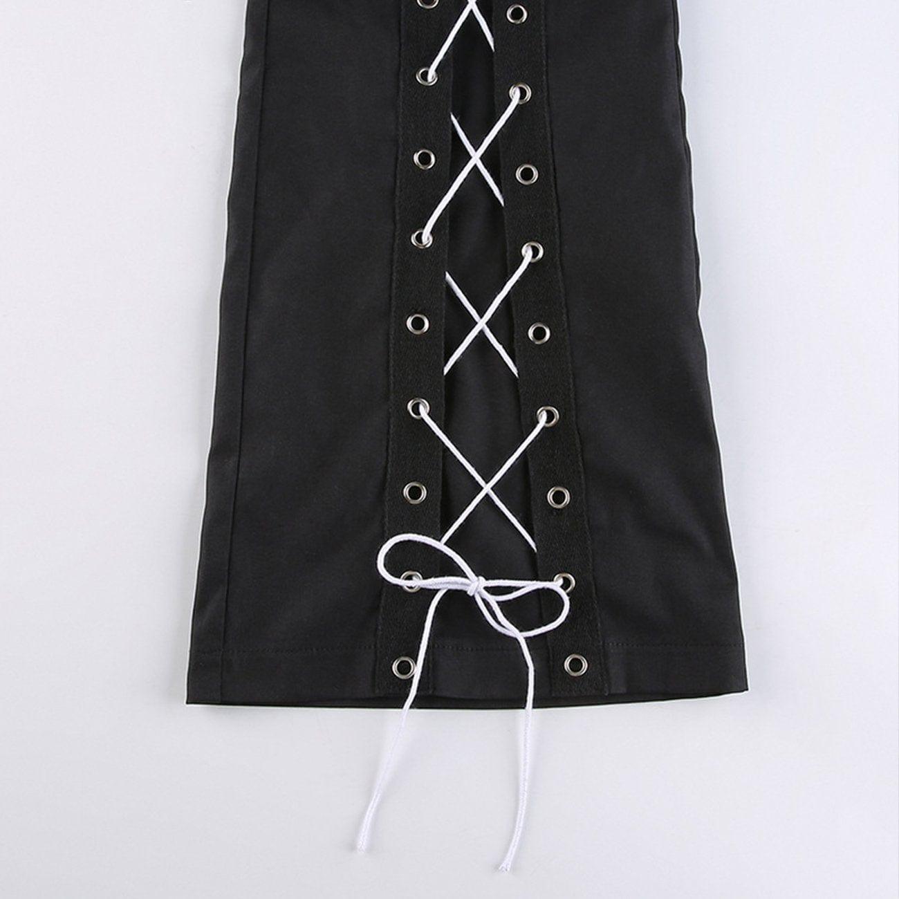 Lace-up High-waist Flared Pants