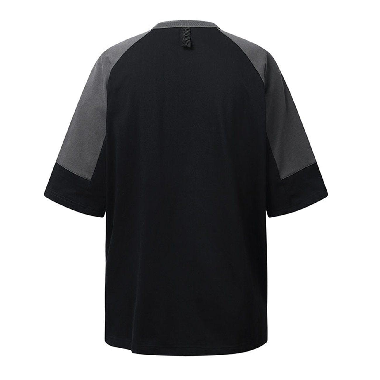 Patchwork Disc Buckle Zip Up Pocket Tee