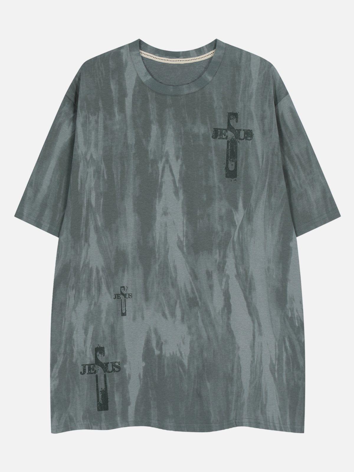 Washed Tie Dye Cross Letters Graphic Tee