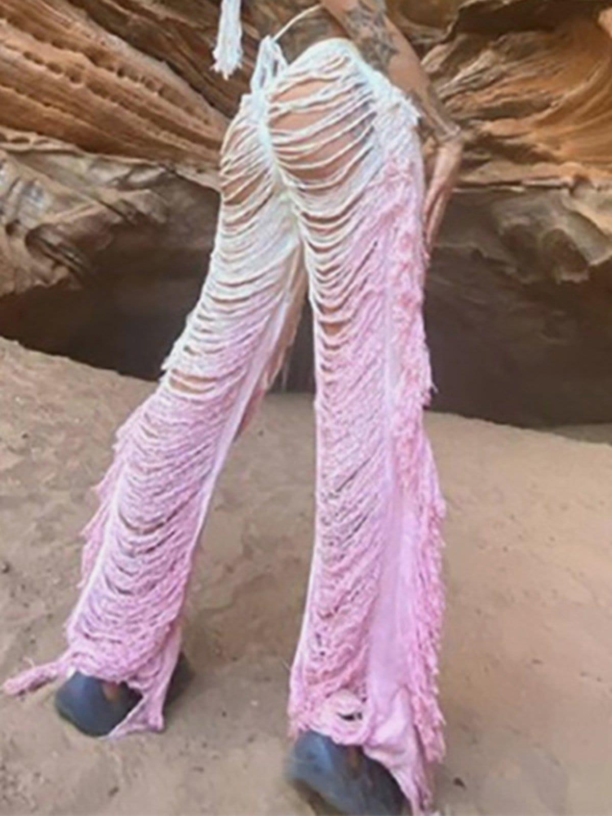Hollow Hole Tassel Pants