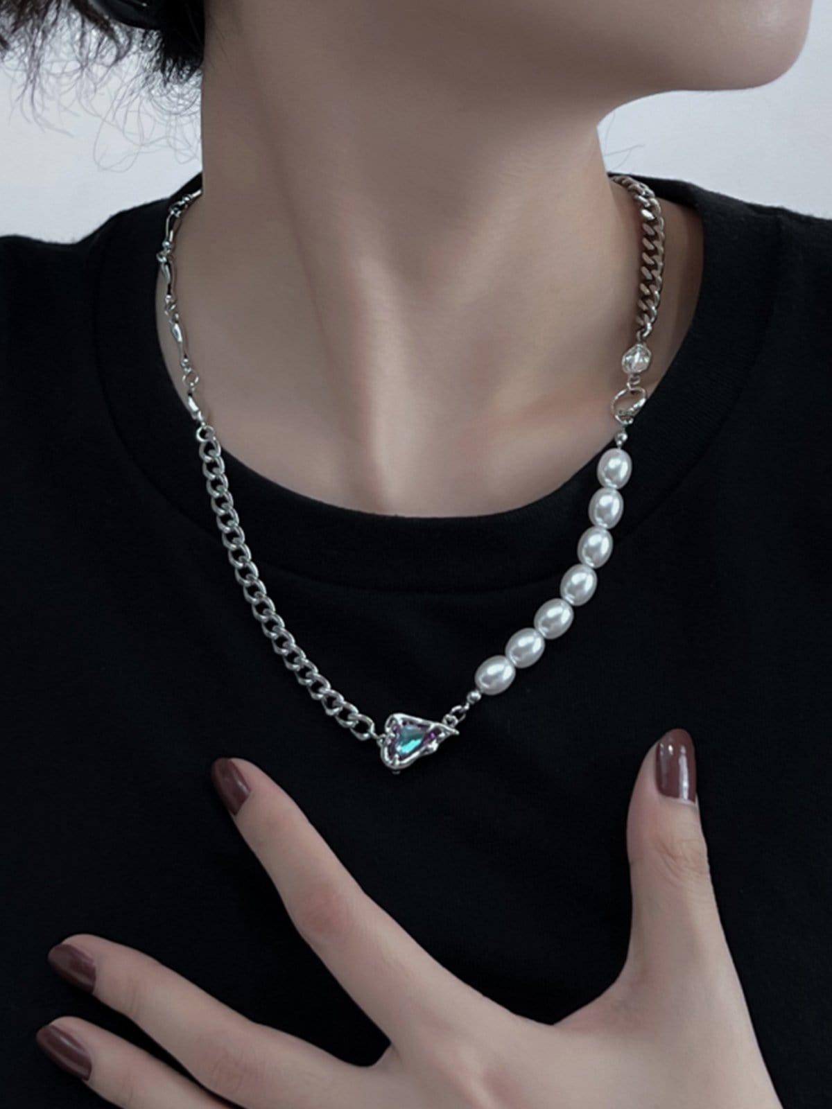 Purple Diamond Heart Pearl Necklace