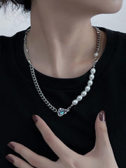 Purple Diamond Heart Pearl Necklace