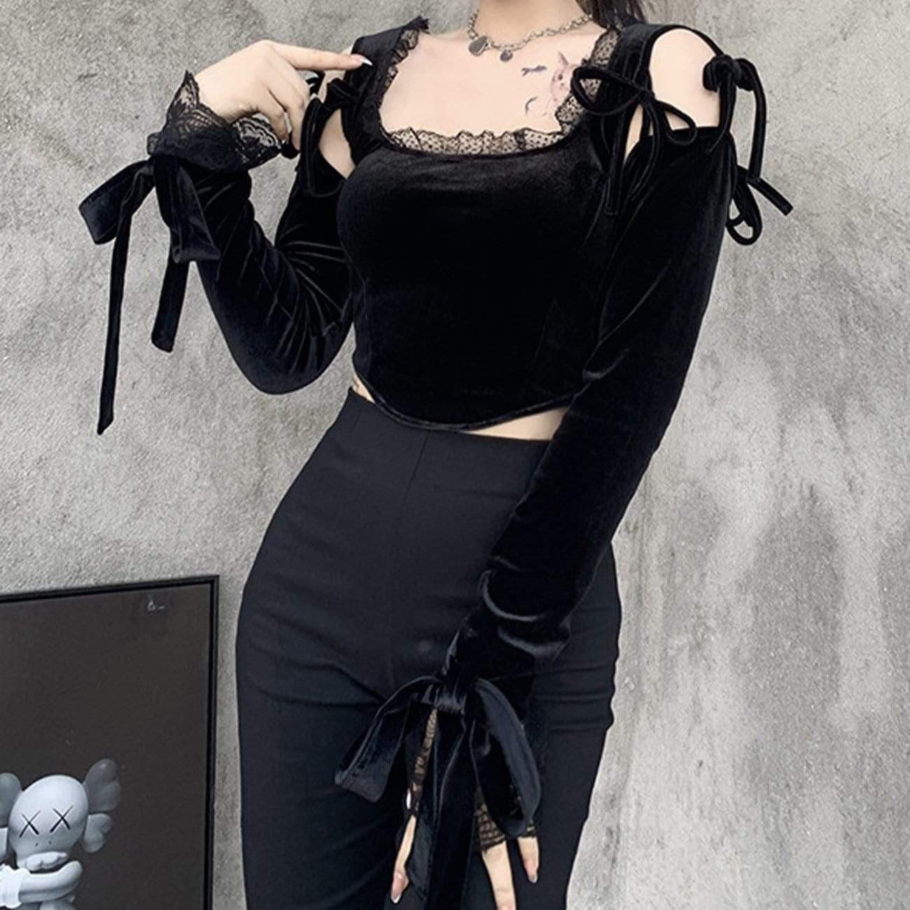 Dark Design Lace Vest Flared Sleeve Long Sleeve T-shirt