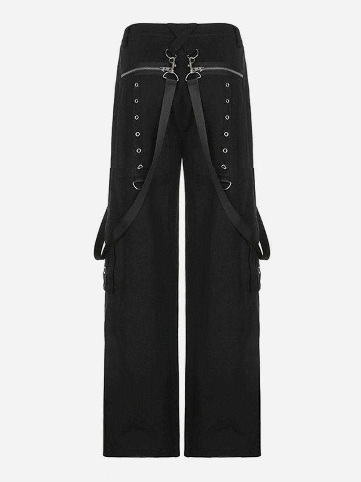 Dark Print Rivet Ribbons Pants