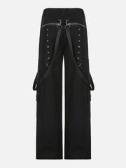 Dark Print Rivet Ribbons Pants