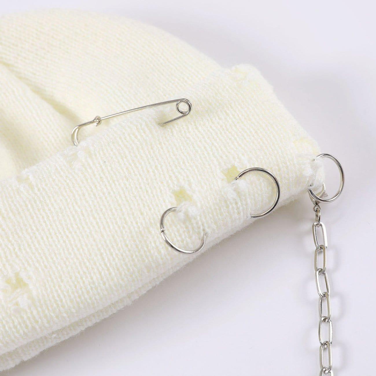 Vintage Ripped Hole Chain Knit Cap