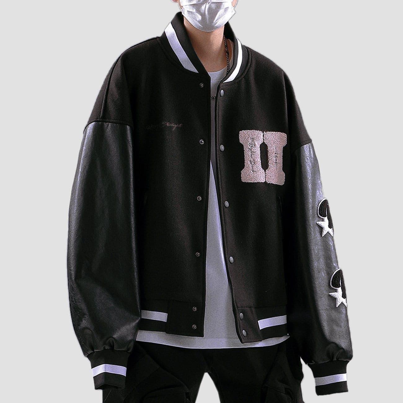 Stitching PU Sleeve Varsity Jacket