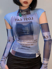 Future Transparent Print Cuff Shirt