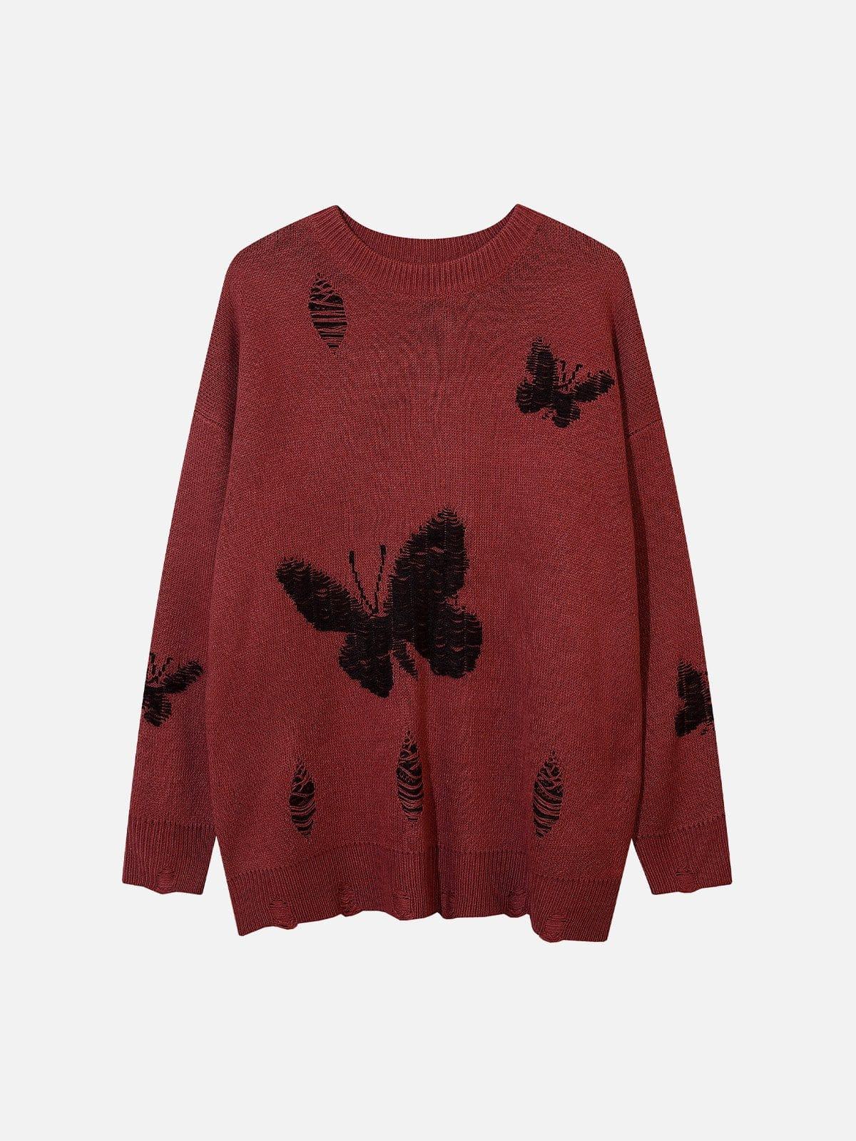 Butterflies Ripper Hole Knit Sweater
