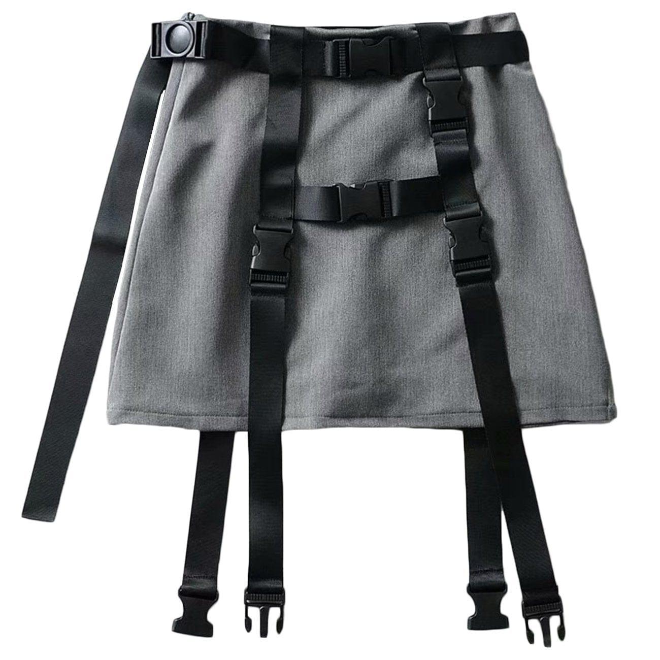 Techwear High Waist Ribbons Buckle Skirt