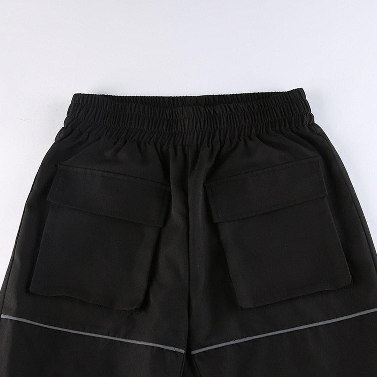 Asymmetric Zipper Reflective Strip Cargo Pants