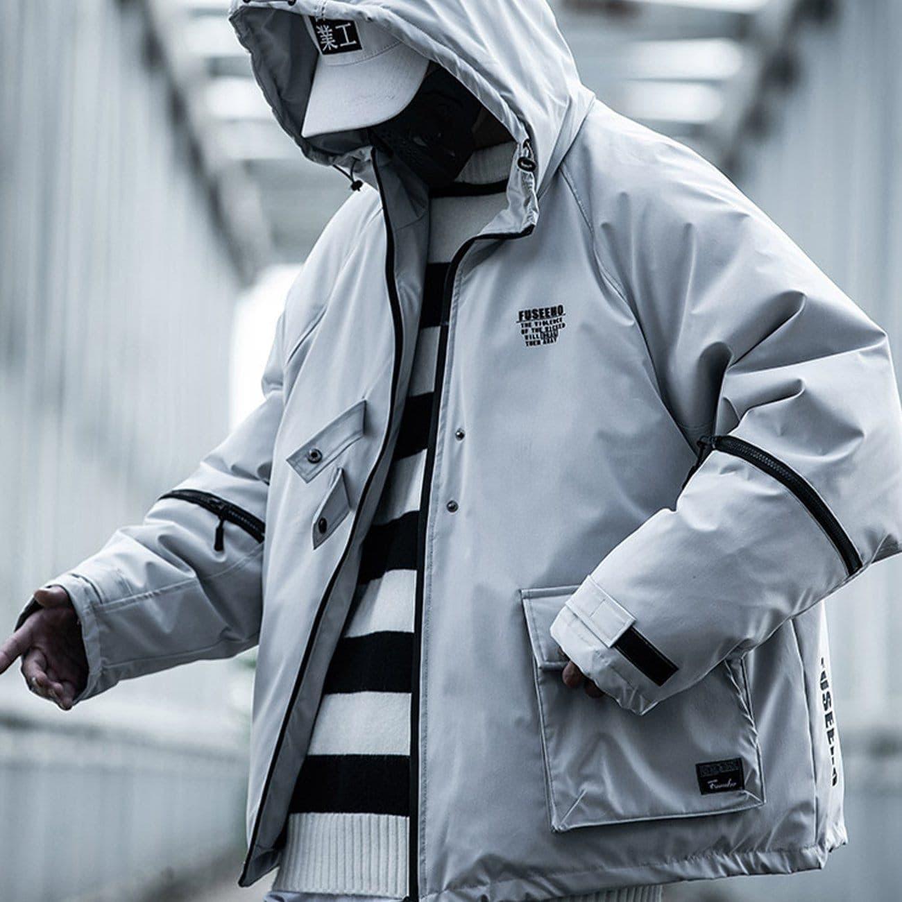 Function Arm Zipper Print Winter Coat