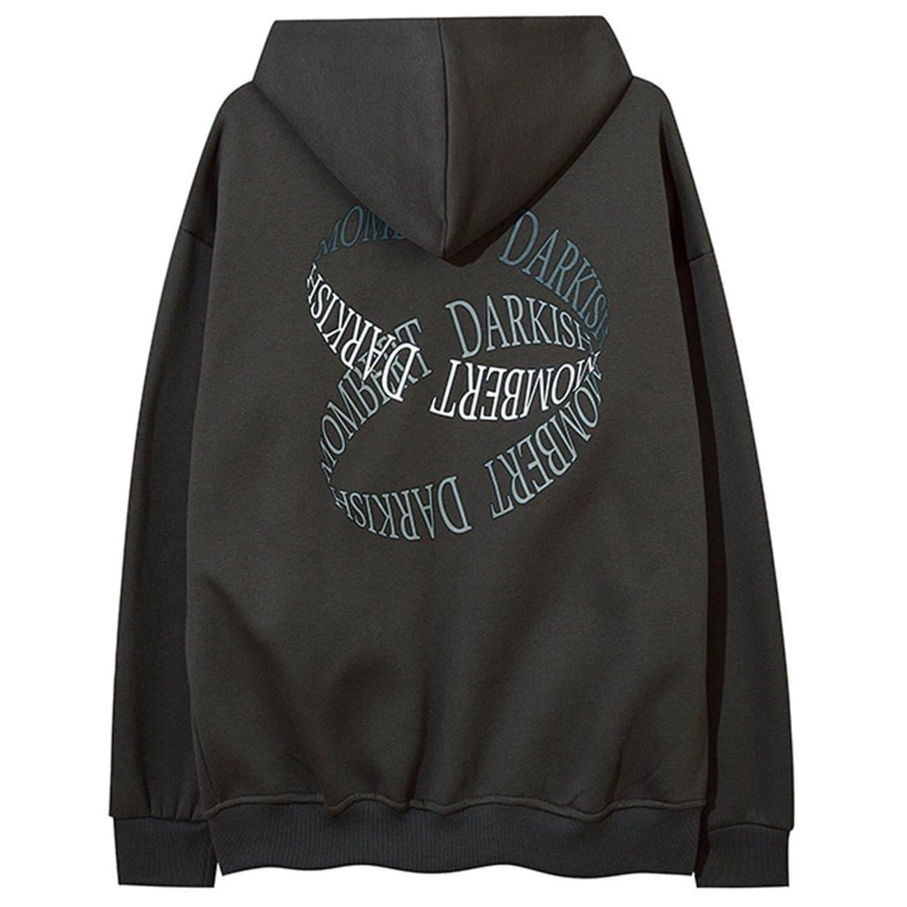 Circle Letters Print Fleece Zip Up Hoodie