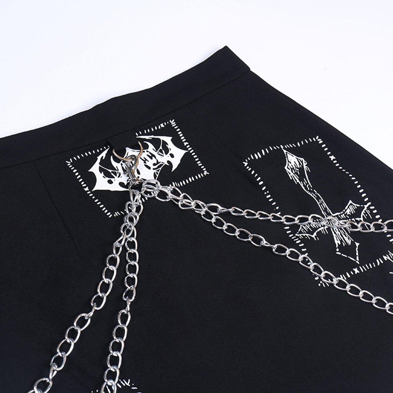 Dark Punk Skeleton Chain Skirt