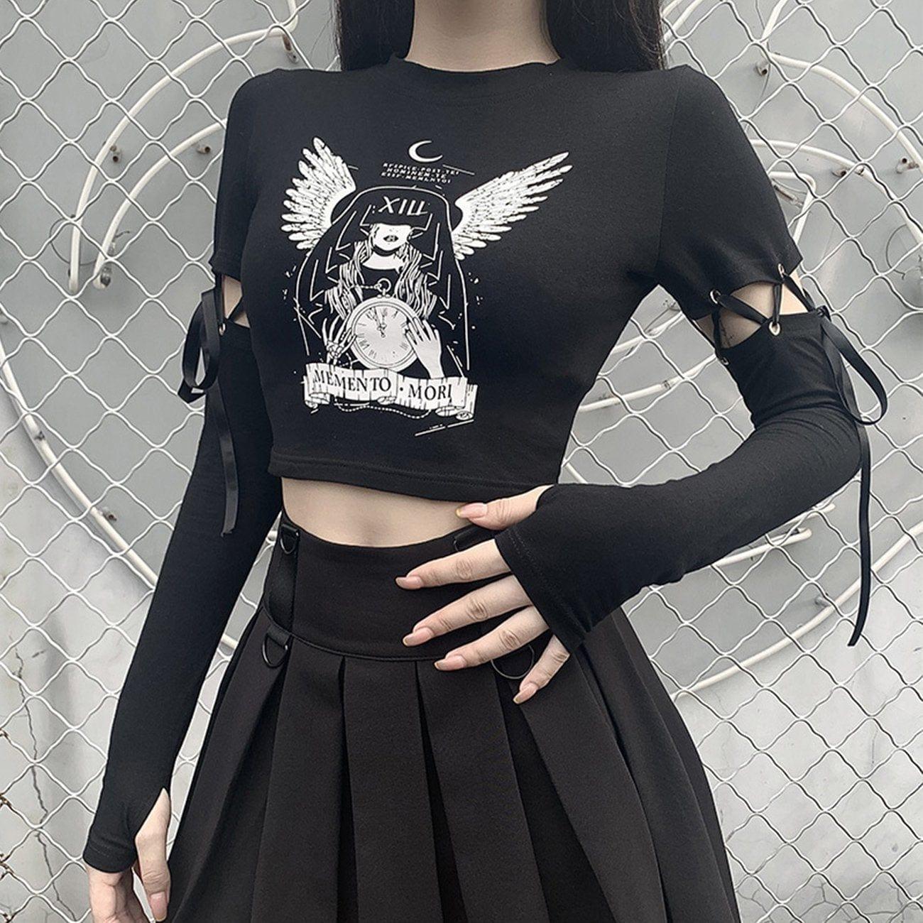 High Waist Print Detachable Long Sleeve T Shirt