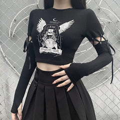 High Waist Print Detachable Long Sleeve T Shirt