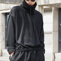 Dark Sherpa High-neck Drawstring Sweatshirt