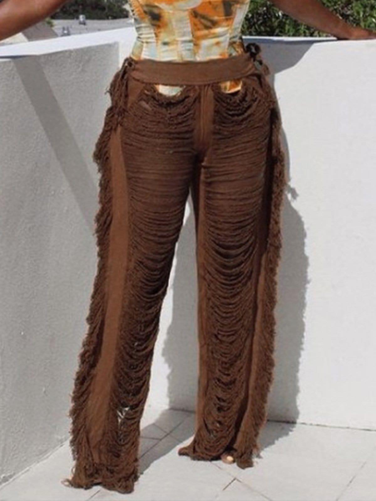 Hollow Hole Tassel Pants
