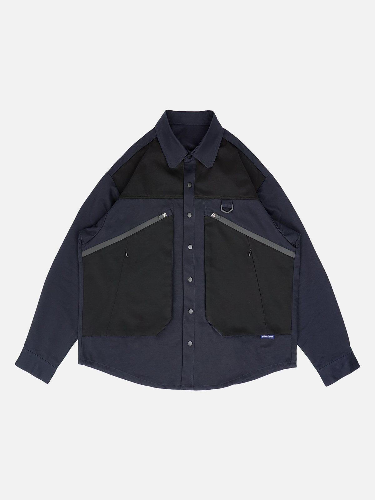 Patchwork Big Pockets Long Sleeve Shirt