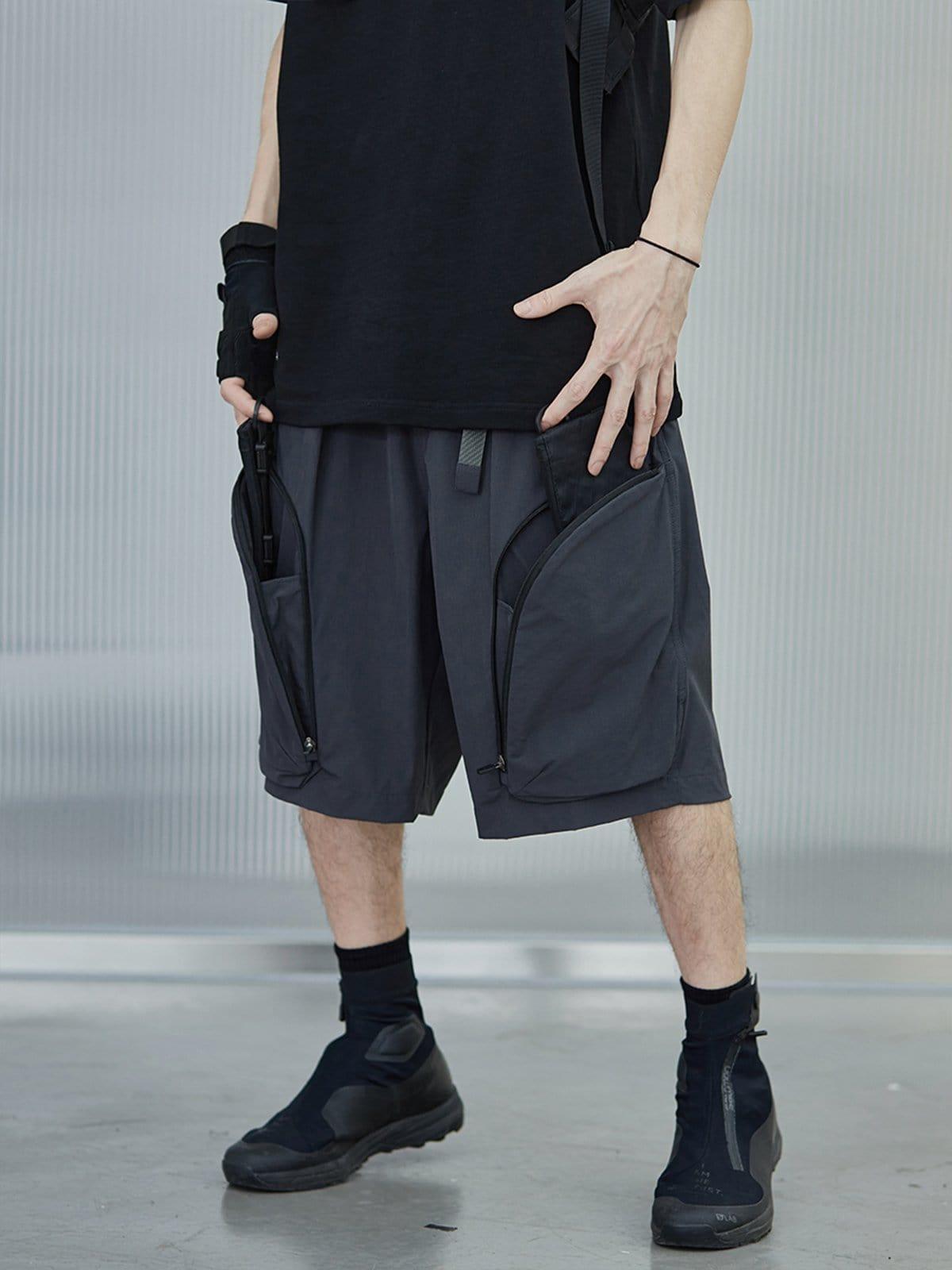 Curved Zip Pocket Cargo Shorts