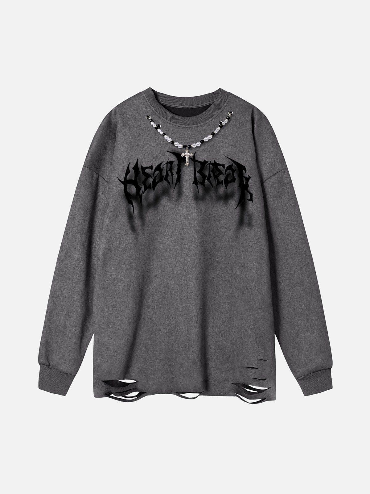 Fuzzy Letters Cut Sweatshirt