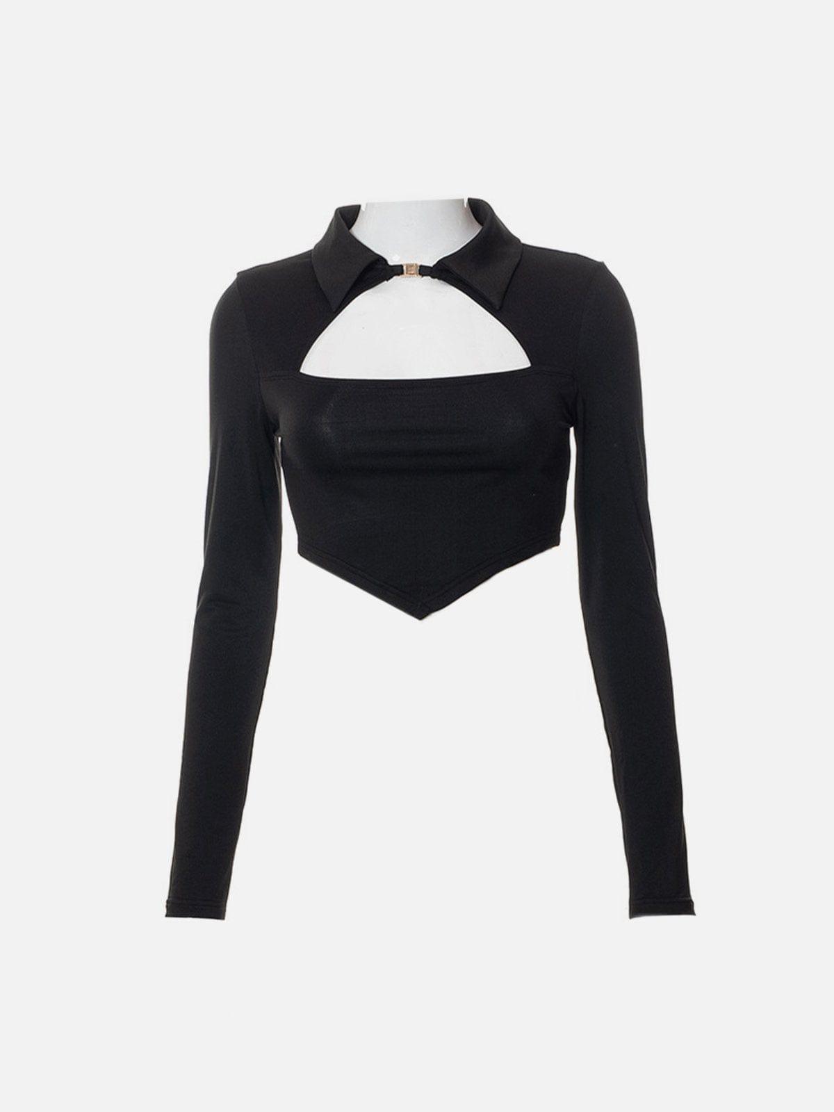 Hollow Out Patchwork Long Sleeve T Shirt